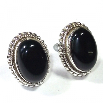 Pure silver black onyx best selling ear-studs